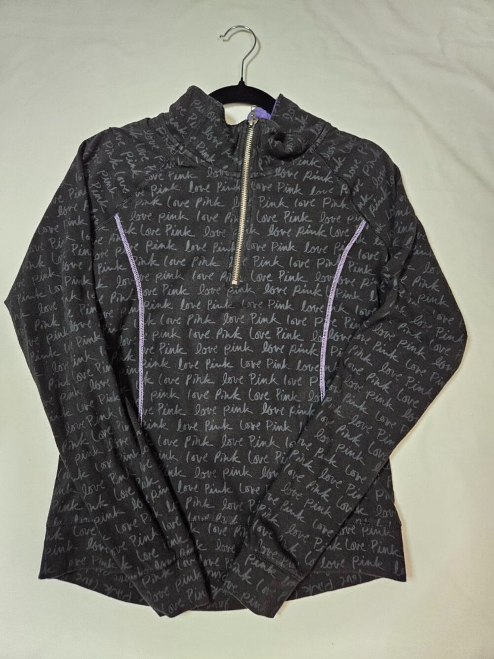 Victoria's Secret Athleisure Chic Yoga Jacket Black Purple Quarter Zip Large